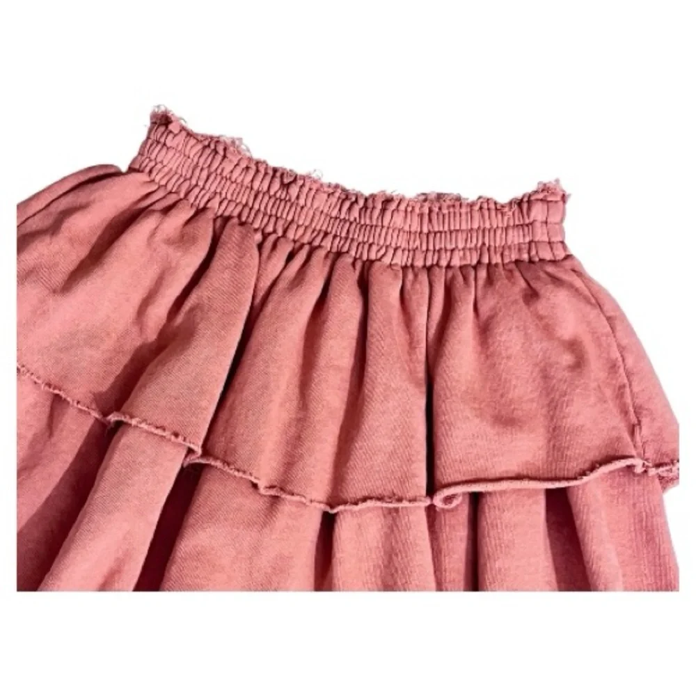 Aerie Weekend Ruffle Tiered Mini Skirt Salmon Pink Cotton Size XS